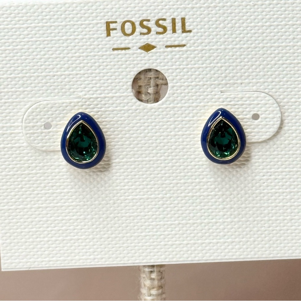 Fossil Candy Jewels Blue Enamel and Green Crystal Stud Earrings - Picture 3 of 5